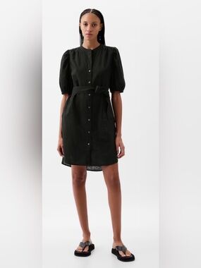 Gap Linen-Cotton Puff-Sleeve Mini Shirtdress minimalist chic effortless NWT SM